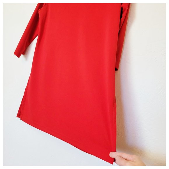 Reflections Red Tunic Blouse Cherry Tomato Red Half Sleeve Square Neck Blouse - Picture 10 of 14